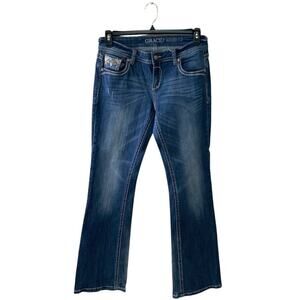 Grace in LA Jeans Women 31x32 Mid Rise Bootcut Stretch Mid Wash Streetwear Denim